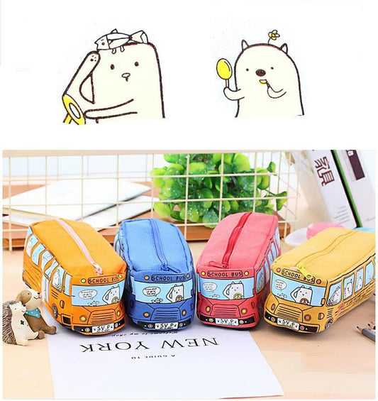 Large Capacity School Bus Pencil Case Canvas Pencil Bag - ChildAngle