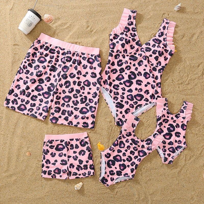 Matching Family Outfits Swimsuit Leopard Swimwear Mother Daughter Swimsuits - ChildAngle