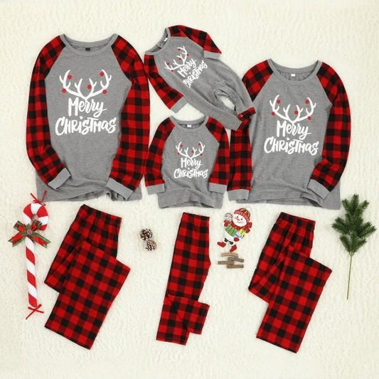 Matching Family Pajama Set Plaid Reindeer Merry Christmas Sleepwear - ChildAngle