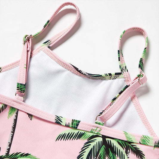 Matching Family Swimsuit Floral Pink Coconut Tree One Piece Swim Trunks Bathing Suit - ChildAngle