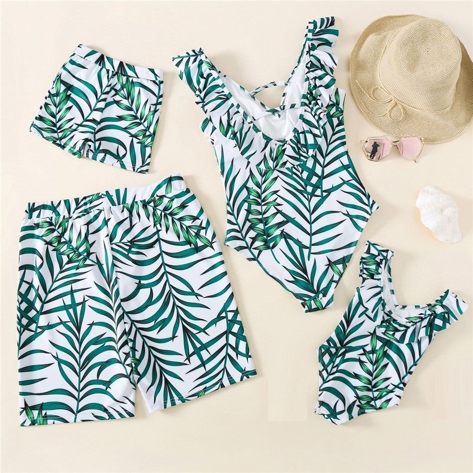 Matching Family Swimsuit Leaves Printing Swimsuit - ChildAngle