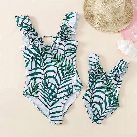 Matching Family Swimsuit Leaves Printing Swimsuit - ChildAngle