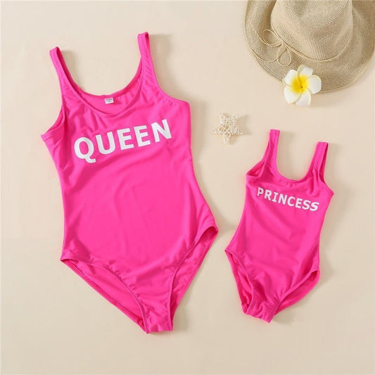 Matching Family Swimsuit Letter King Queen Swimsuit One Piece Swimwear - ChildAngle