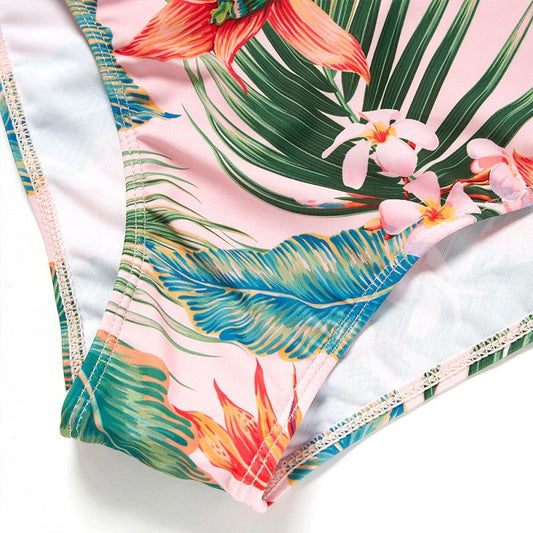 Matching Family Swimsuit Pink Floral Palm Tree Bikini Set - ChildAngle