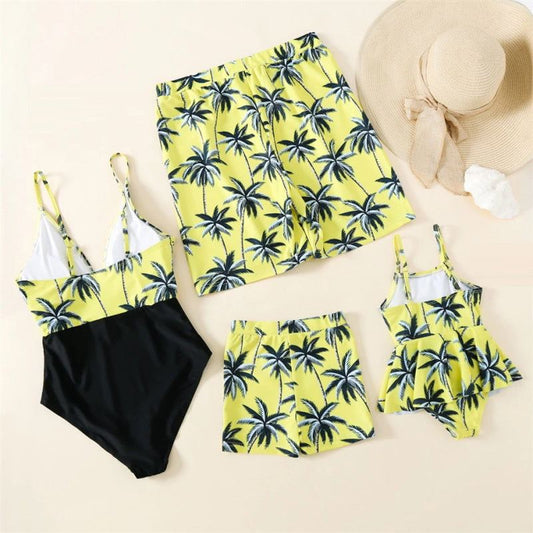 Matching Family Swimsuit Yellow Palm Tree Planting Bathing Suit - ChildAngle