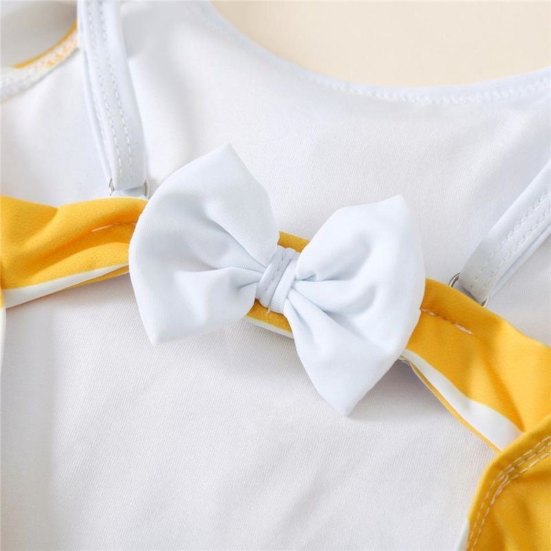 Matching Family Swimsuit Yellow Striped Bowknot One-Piece Swimwear - ChildAngle
