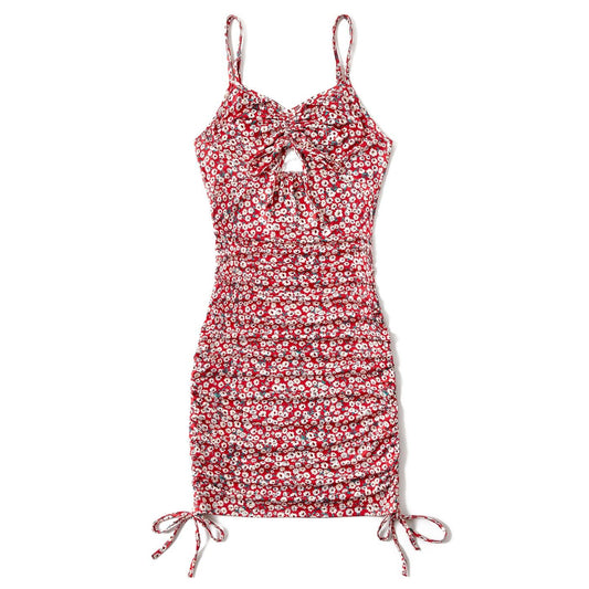 Mommy and Me Allover Floral Print Drawstring Ruched Bodycon Cami Dresses - ChildAngle