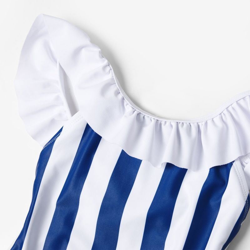 Mommy and Me Matching Swimsuit Blue Striped One Piece Swimwear Mother and Daughter - ChildAngle