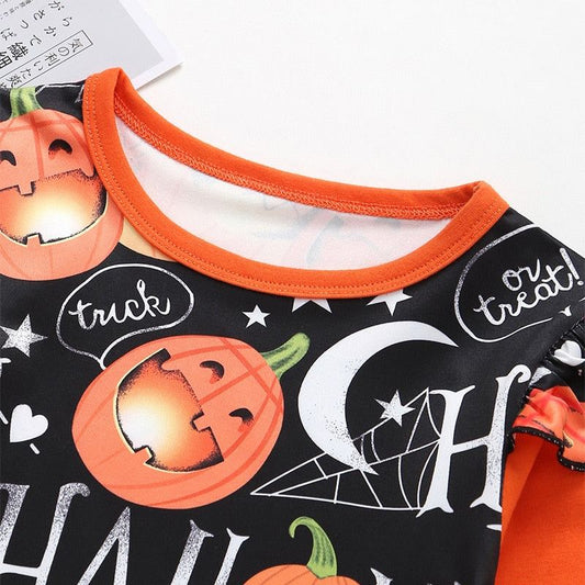 Toddlers Girls Halloween Dress Pumpkin Print Outfits for Girls - ChildAngle