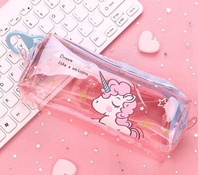 Transparent Unicorn Pencil Case Big Zipper - ChildAngle