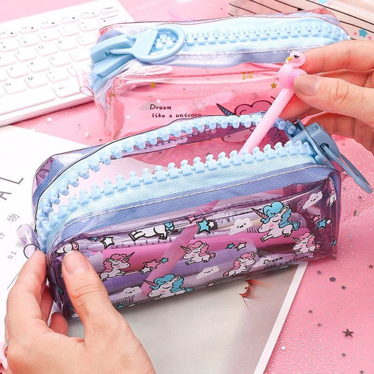 Transparent Unicorn Pencil Case Big Zipper - ChildAngle
