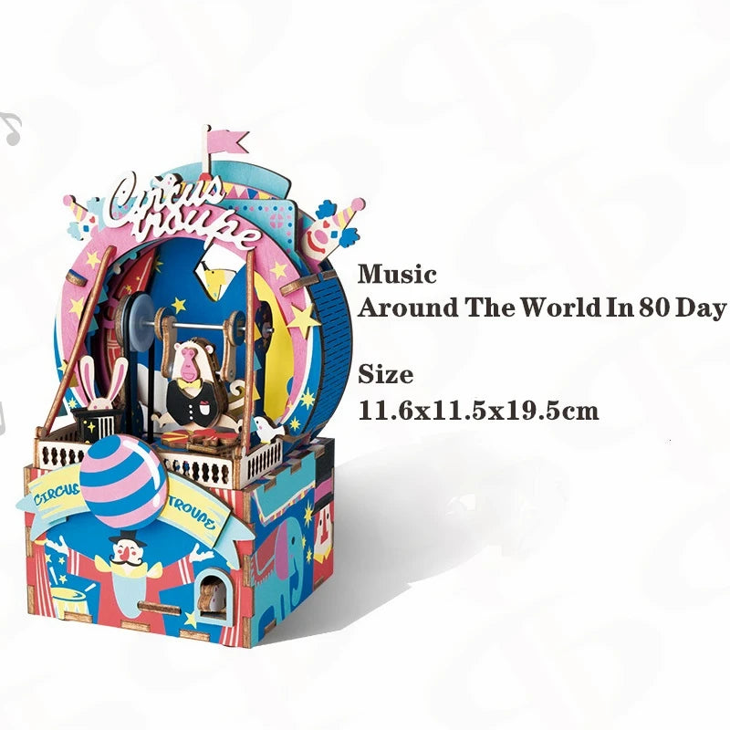3D Wooden Puzzles Colorful Assembly Moveable Music Box