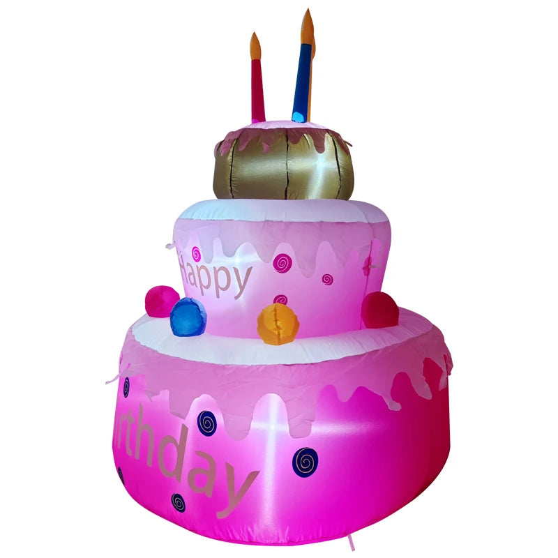 5.41 Feet BDay Yard Inflatables Blow up Birthday Cake with LED Lights - ChildAngle