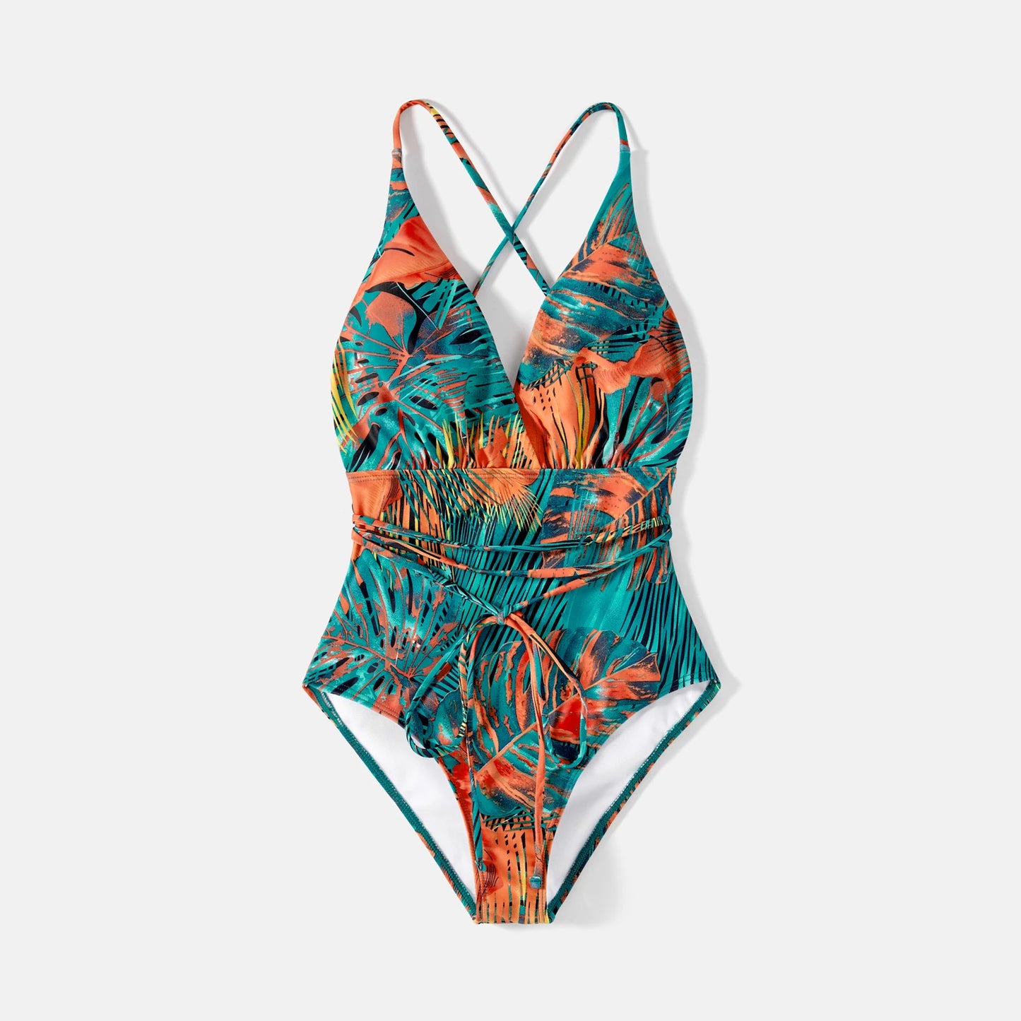 Matching Family Swimsuit Green Palm Tree One Piece Swimsuit