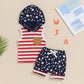 Toddler Boys Independence Day 4th Of July Outfits 2PCS Sleeveless Hooded Tops Shorts Kids