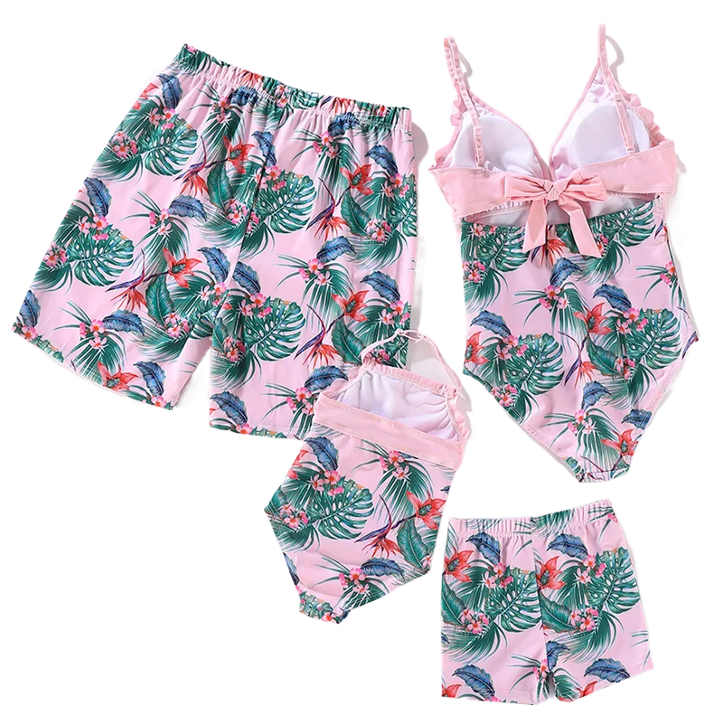 Matching Family Swimwear Pink Floral Leaves Swim Set