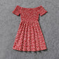 All Over Red Floral Print Short-sleeve Shirred Dress for Mommy and Me