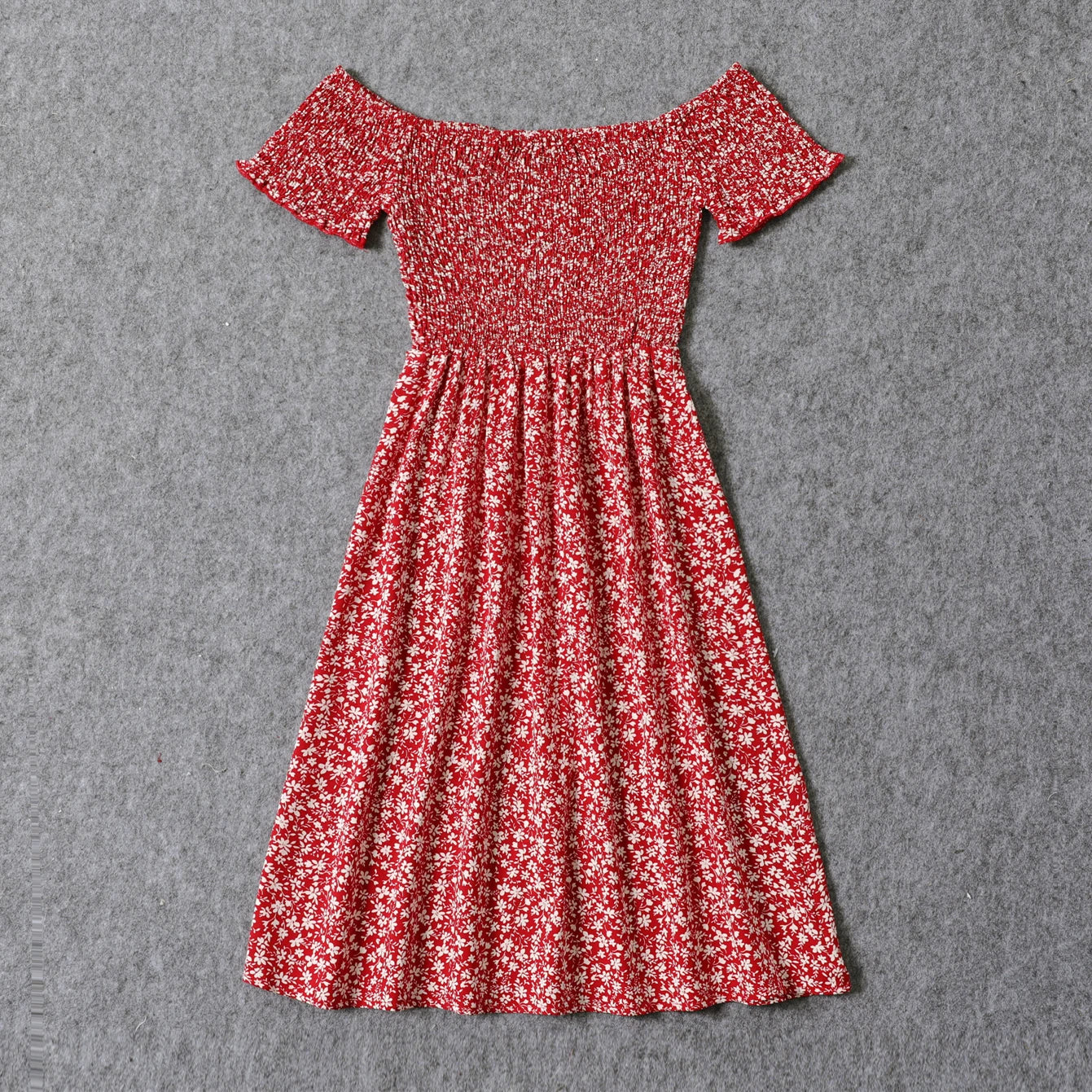 All Over Red Floral Print Short-sleeve Shirred Dress for Mommy and Me - ChildAngle