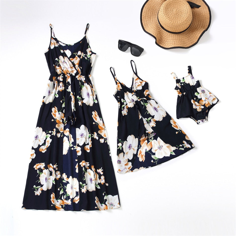 Black Floral Matching Family Dress Maxi Dress for Mommy and Me Matching Outfits - ChildAngle