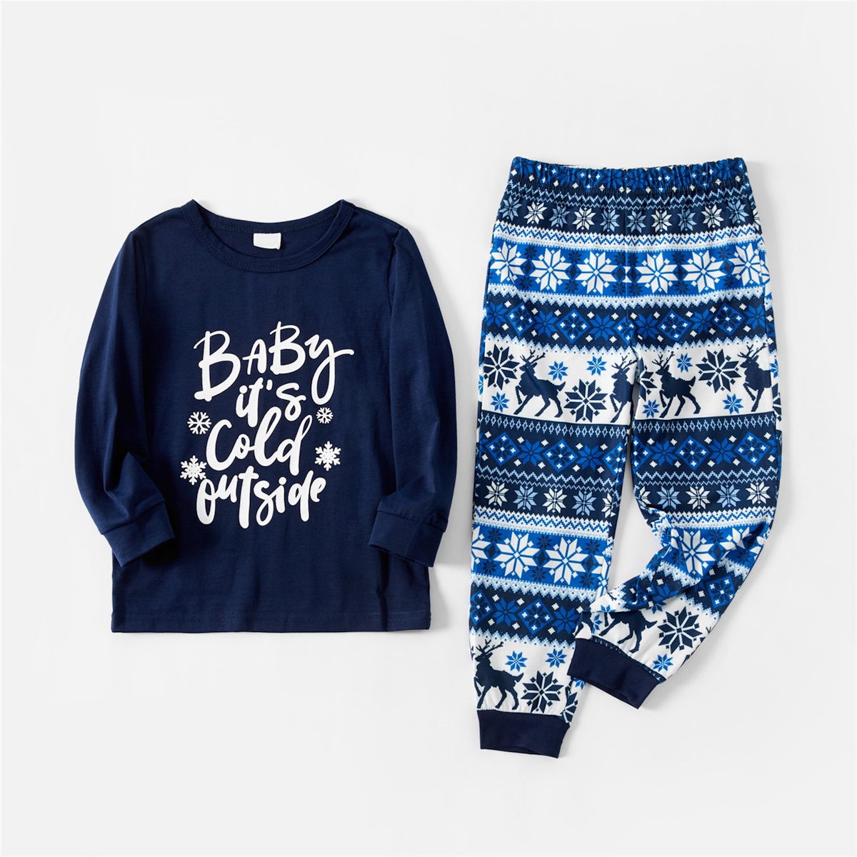 Bluey Baby It's Cold Outside Family Christmas Pajamas Letter Print Reindeer Snowflake - ChildAngle