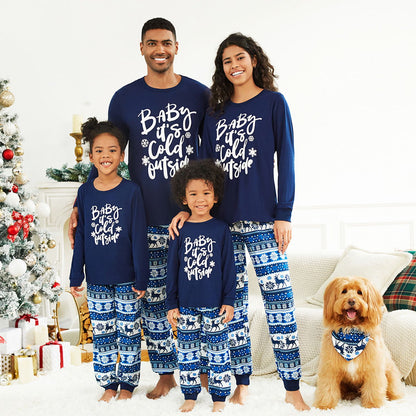 Bluey Baby It's Cold Outside Family Christmas Pajamas Letter Print Reindeer Snowflake - ChildAngle