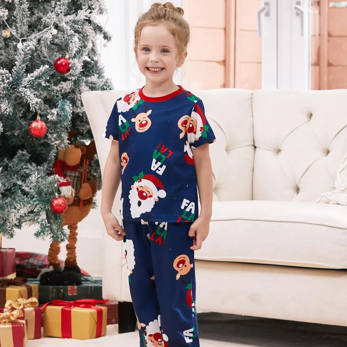 Bluey Santa Claus Pajamas for Family Father Santa Rudolph FA LA LA Print - ChildAngle