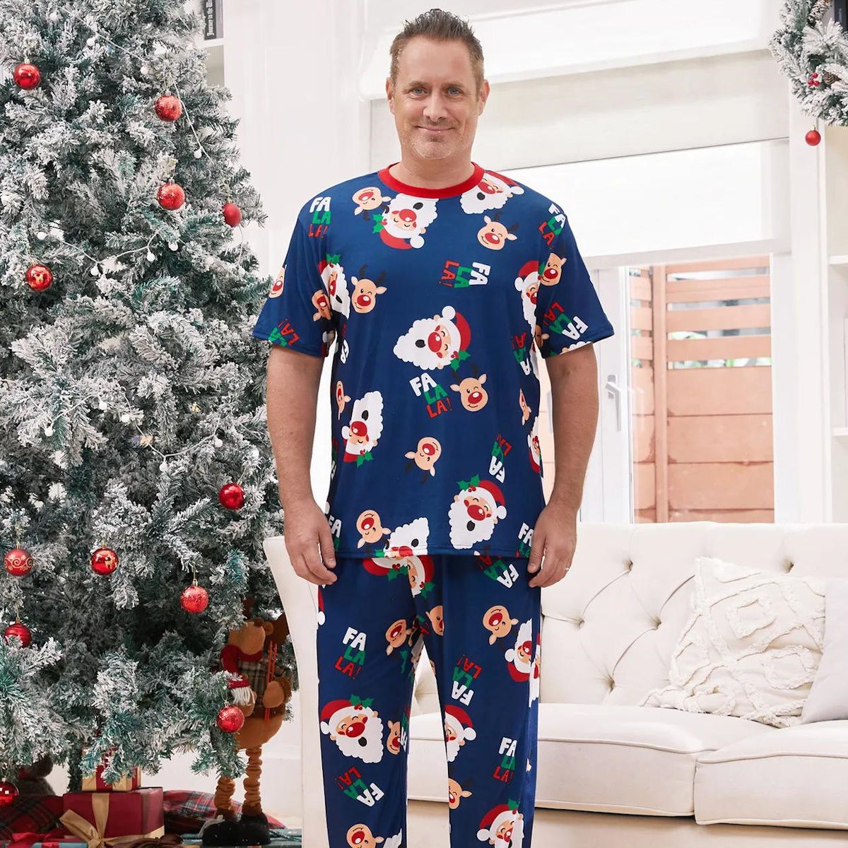 Bluey Santa Claus Pajamas for Family Father Santa Rudolph FA LA LA Print - ChildAngle