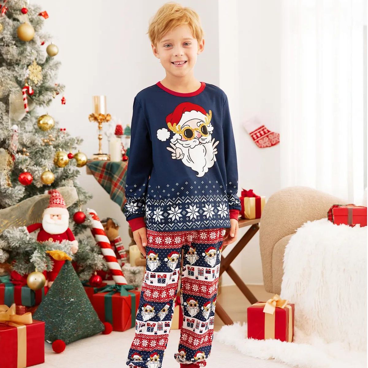 Bluey Santa Claus Pajamas for Family Santa Claus Glasses Hat Snowflake Gifts - ChildAngle