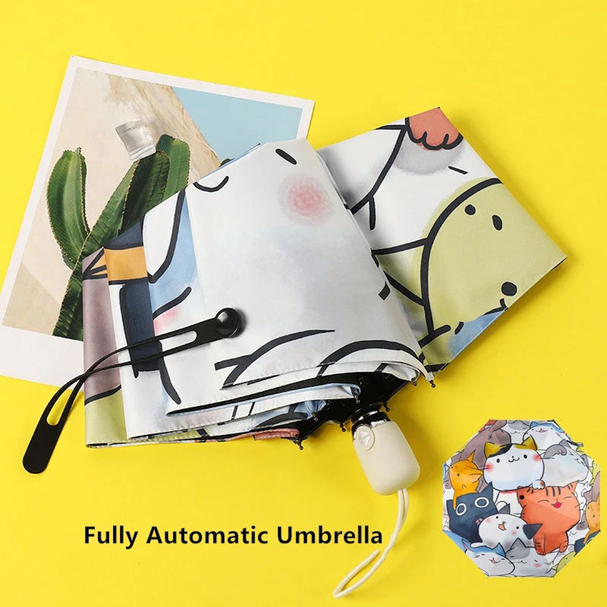 Kids Cartoon Cat Umbrella for Children Automatic Folding Umbrella for Kids - ChildAngle