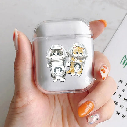 Clear air pod case with cat illustrations