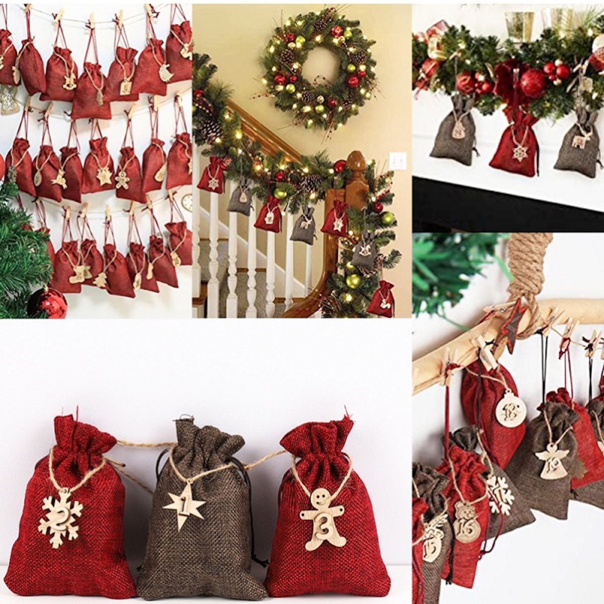 Christmas Advent Calendar Wooden Hanging Pendant Xmas Tree Decoration - ChildAngle