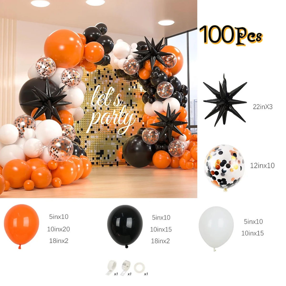 100PCS 22'' Starburst Confetti Halloween Balloon Garland and Arch Set - ChildAngle