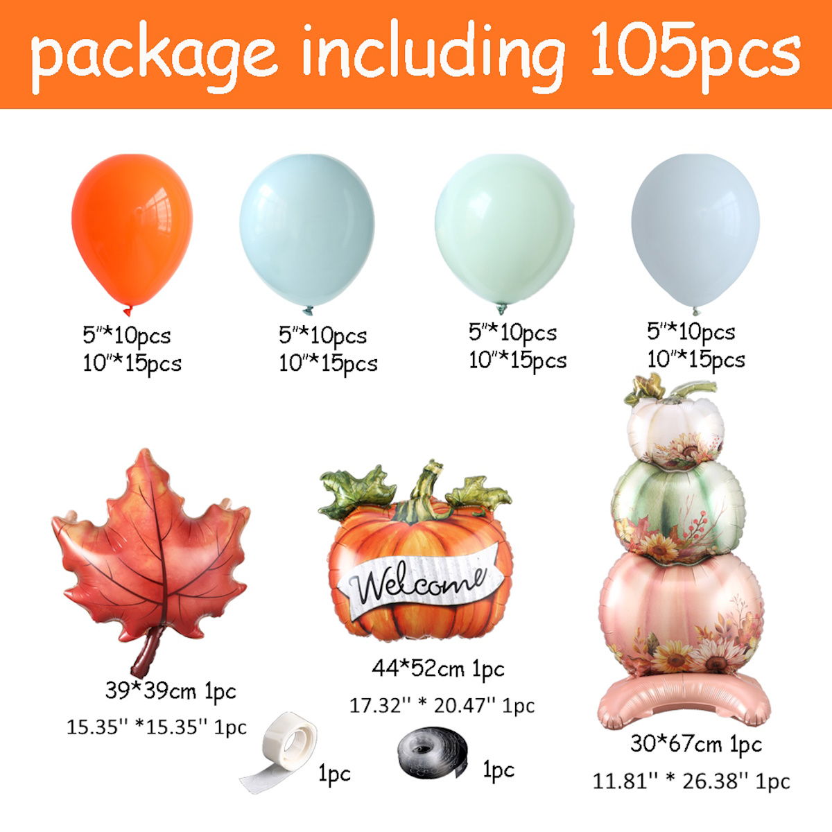 105 PCS 26'' Thanksgiving Day Balloons Giant Stacking Pumpkin Maple Leaf Foil Balloon Harvest Party Decoration - ChildAngle