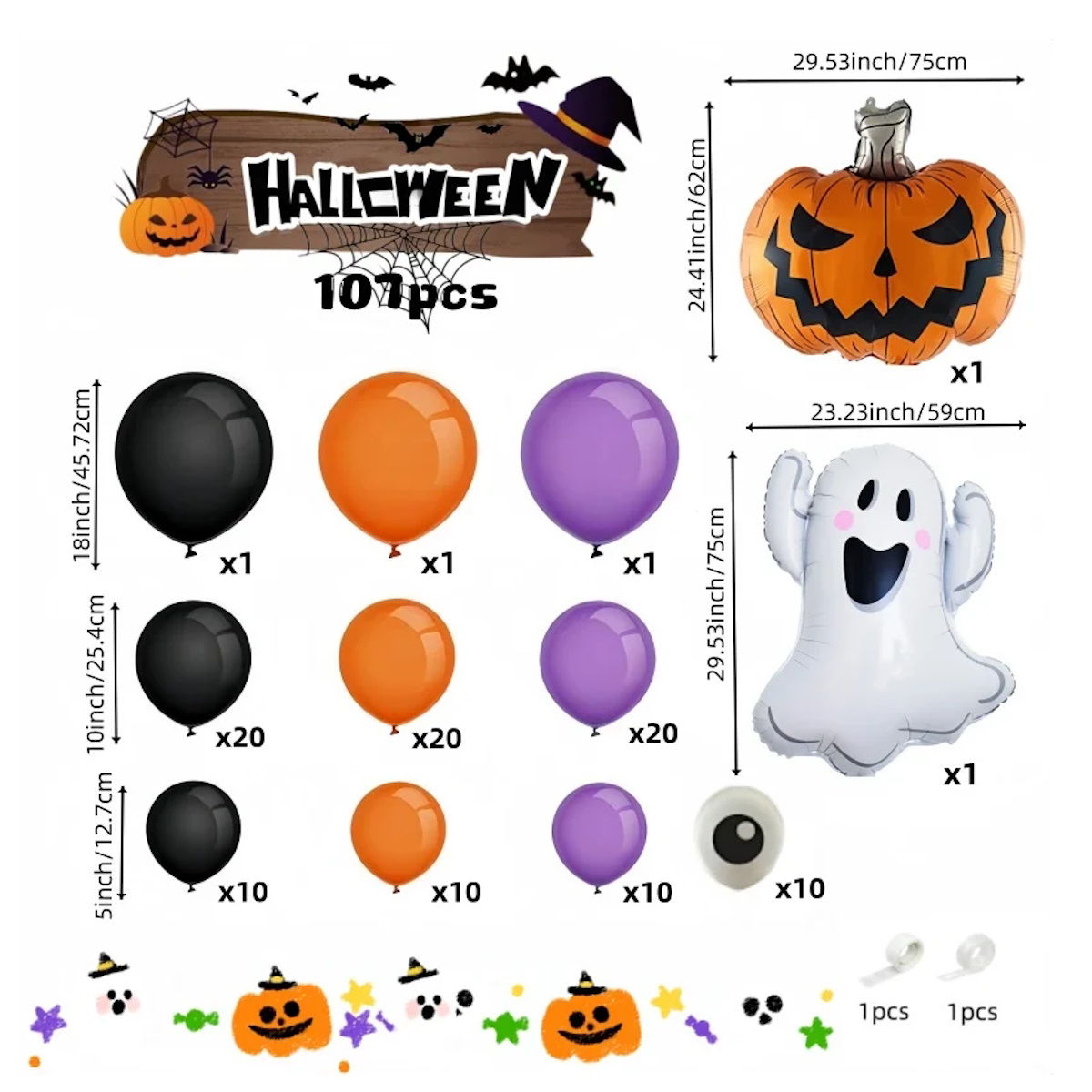 107PCS 32'' Bat Ghost Pumpkin Balloon Halloween Balloon Garland Decors - ChildAngle