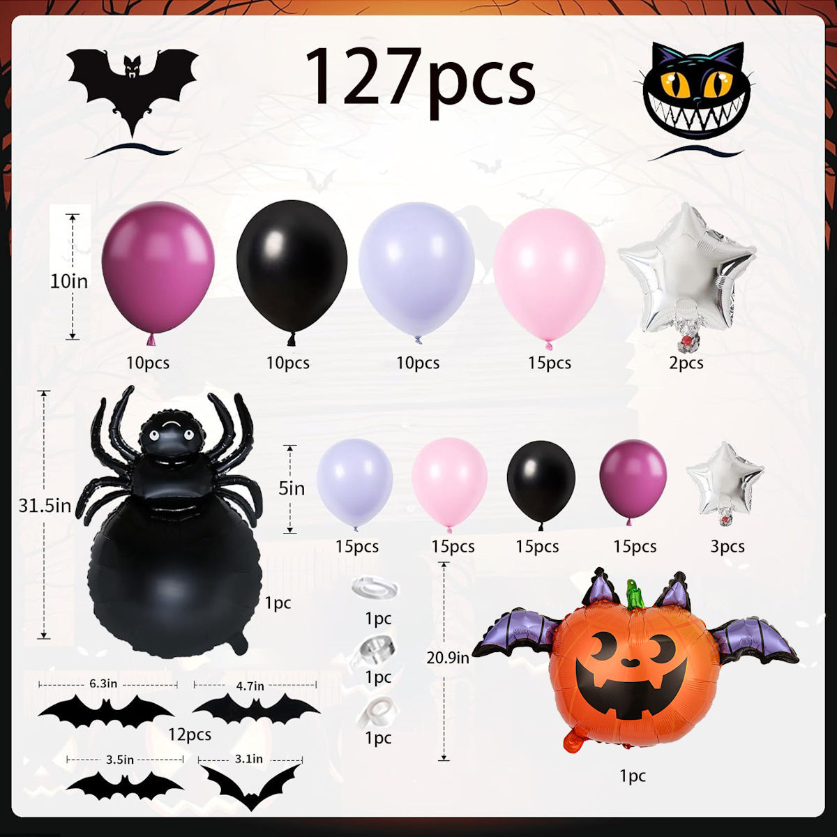 107PCS 32'' Bat Ghost Pumpkin Balloon Halloween Balloon Garland Decors - ChildAngle