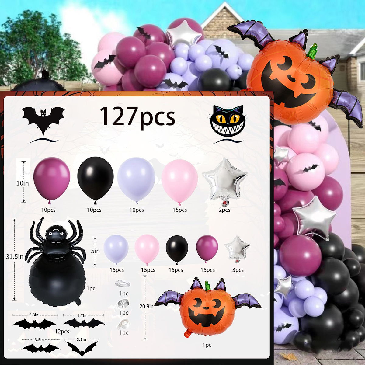 107PCS 32'' Bat Ghost Pumpkin Balloon Halloween Balloon Garland Decors - ChildAngle
