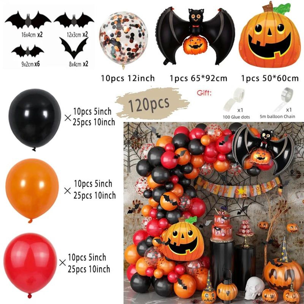107PCS 32'' Bat Ghost Pumpkin Balloon Halloween Balloon Garland Decors - ChildAngle
