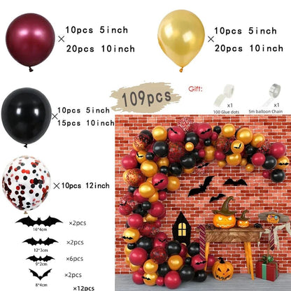 109PCS 12'' Latex Balloon for Halloween Party Bat Confetti Colored Balloon Set - ChildAngle