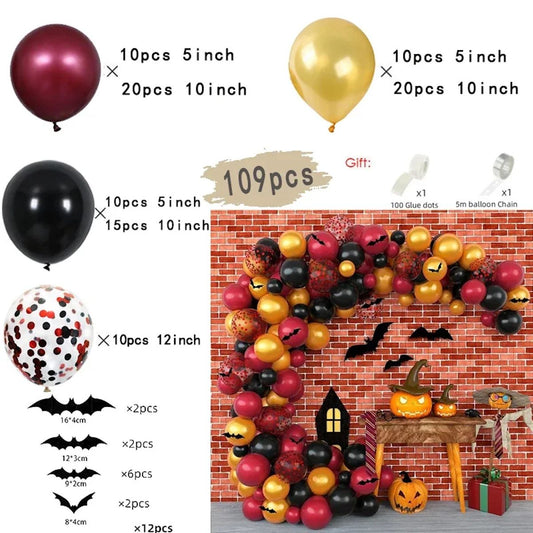 109PCS 12'' Latex Balloon for Halloween Party Bat Confetti Colored Balloon Set - ChildAngle