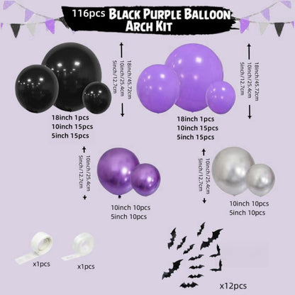 116PCS 18'' Latex Balloon for Halloween Party Purple Bat Theme Colored Balloon Set - ChildAngle