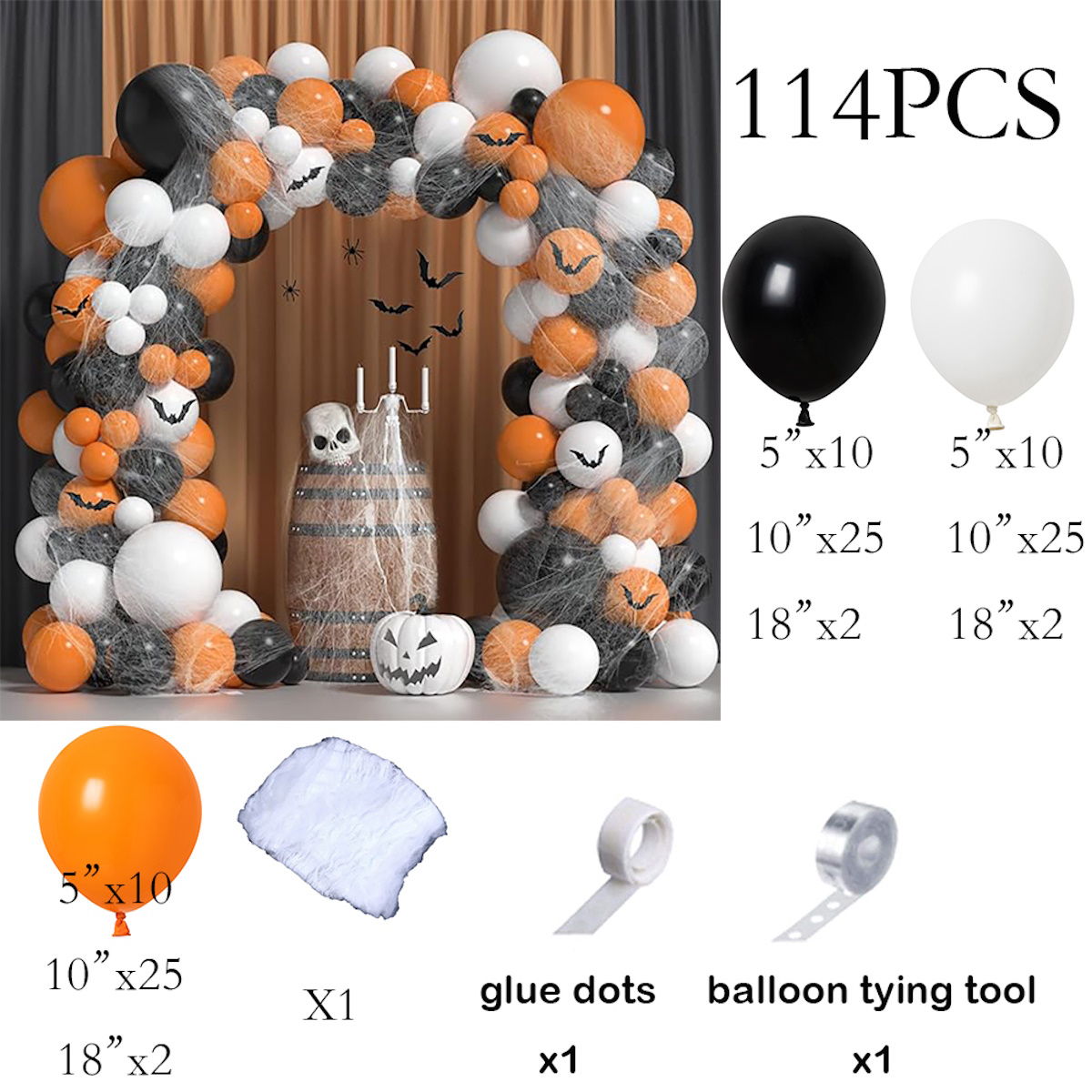 116PCS 18'' Latex Balloon for Halloween Party Purple Bat Theme Colored Balloon Set - ChildAngle