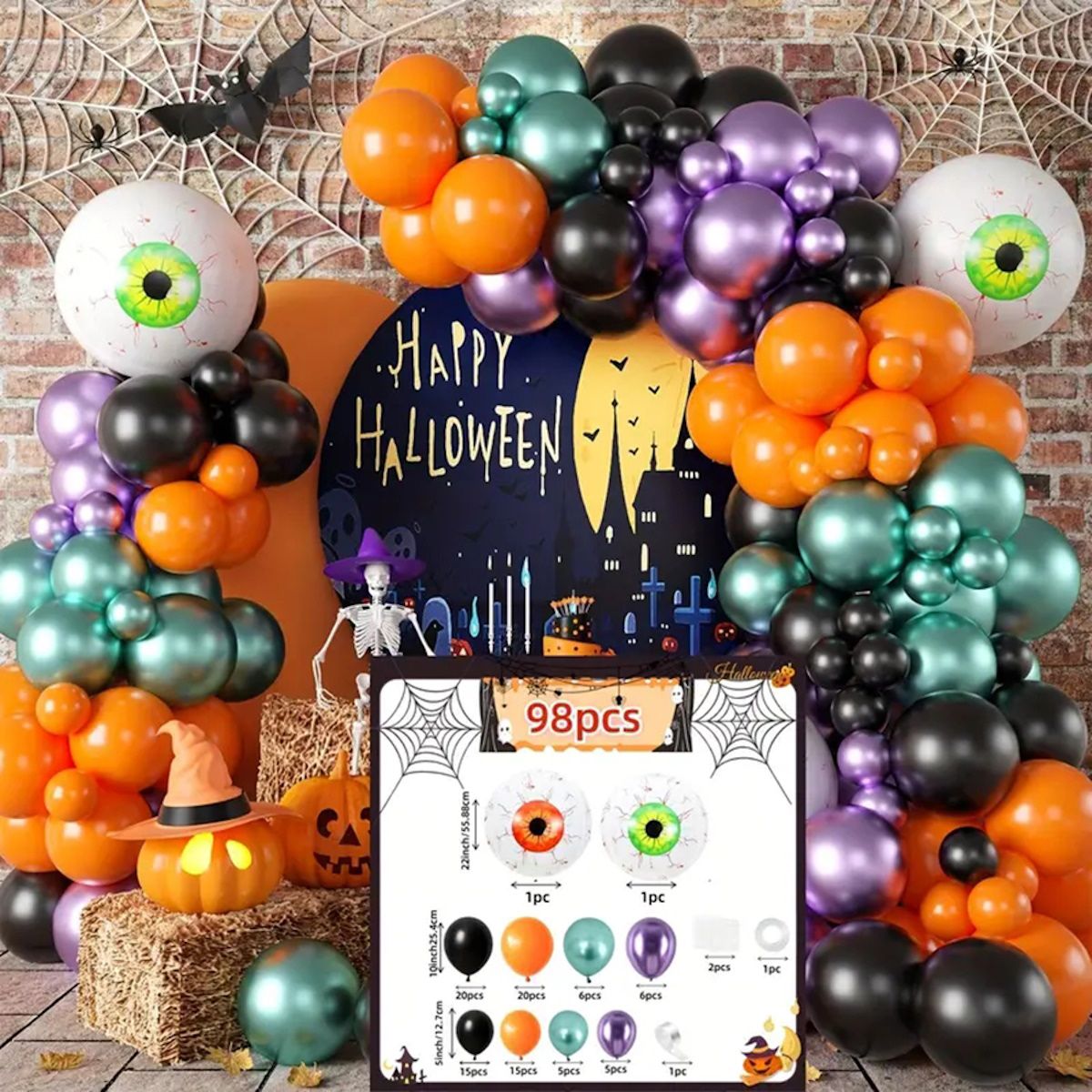 119PCS 22'' Eyeball Bat Sticker Halloween Balloon Garland & Arch Kit - ChildAngle