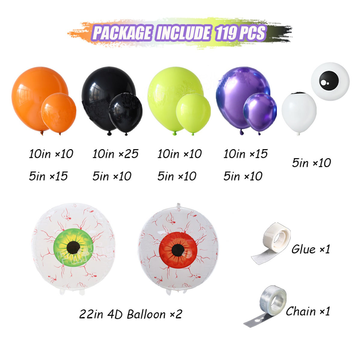 119PCS 22'' Eyeball Bat Sticker Halloween Balloon Garland & Arch Kit - ChildAngle