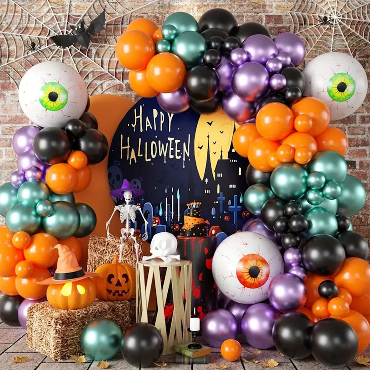 119PCS 22'' Eyeball Bat Sticker Halloween Balloon Garland & Arch Kit - ChildAngle