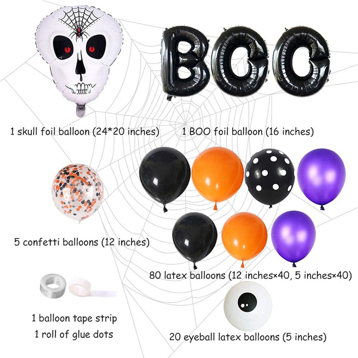 122PCS 18'' Skull Skeleton Bat Sticker Halloween Balloon Garland & Arch Kit - ChildAngle