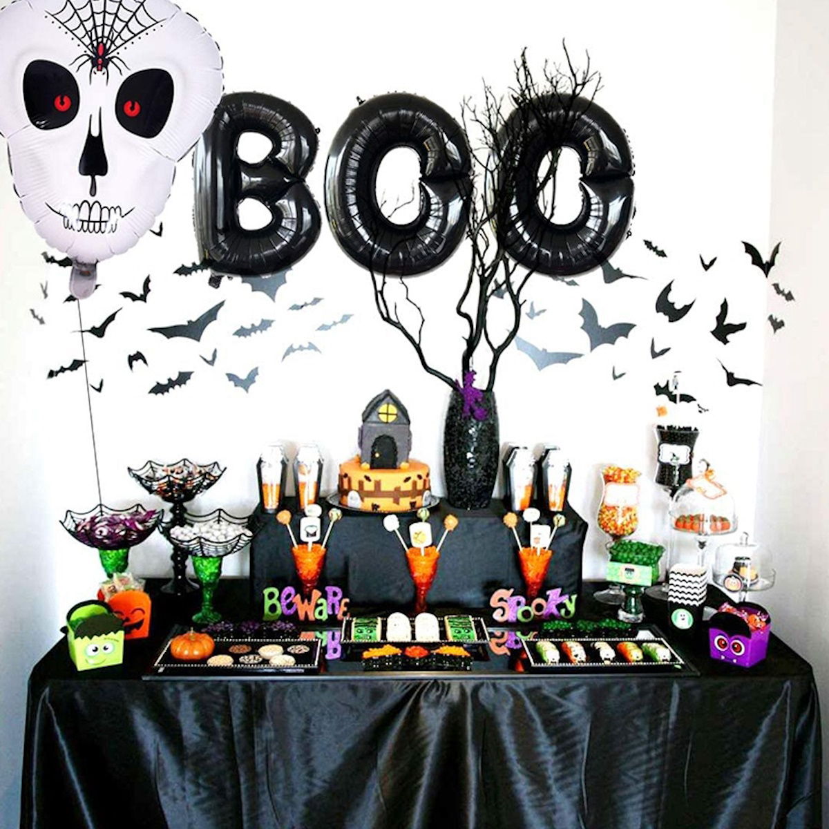 122PCS 18'' Skull Skeleton Bat Sticker Halloween Balloon Garland & Arch Kit - ChildAngle