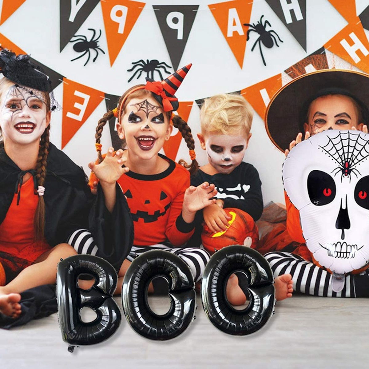 122PCS 18'' Skull Skeleton Bat Sticker Halloween Balloon Garland & Arch Kit - ChildAngle