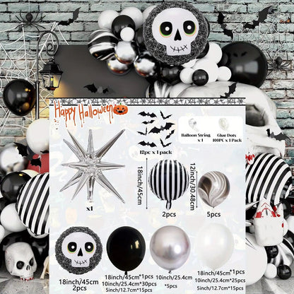 122PCS 18'' Skull Skeleton Bat Sticker Halloween Balloon Garland & Arch Kit - ChildAngle