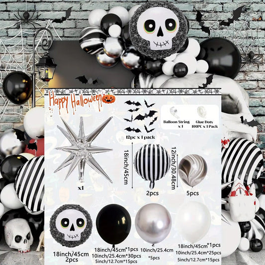 122PCS 18'' Skull Skeleton Bat Sticker Halloween Balloon Garland & Arch Kit - ChildAngle