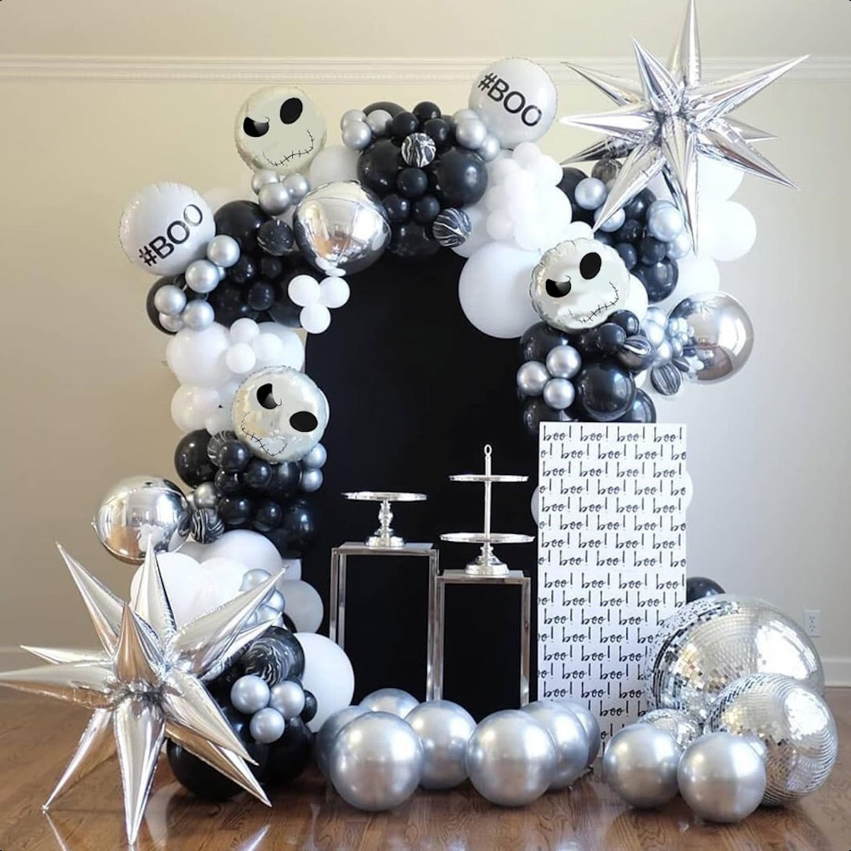 122PCS 18'' Skull Skeleton Bat Sticker Halloween Balloon Garland & Arch Kit - ChildAngle